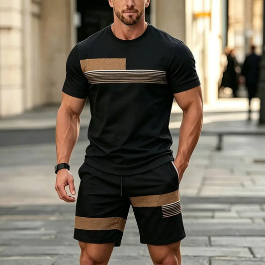 ✨Set sport bărbătesc din două piese, ideal pentru vară: tricou confortabil cu mânecă scurtă și pantaloni scurți.