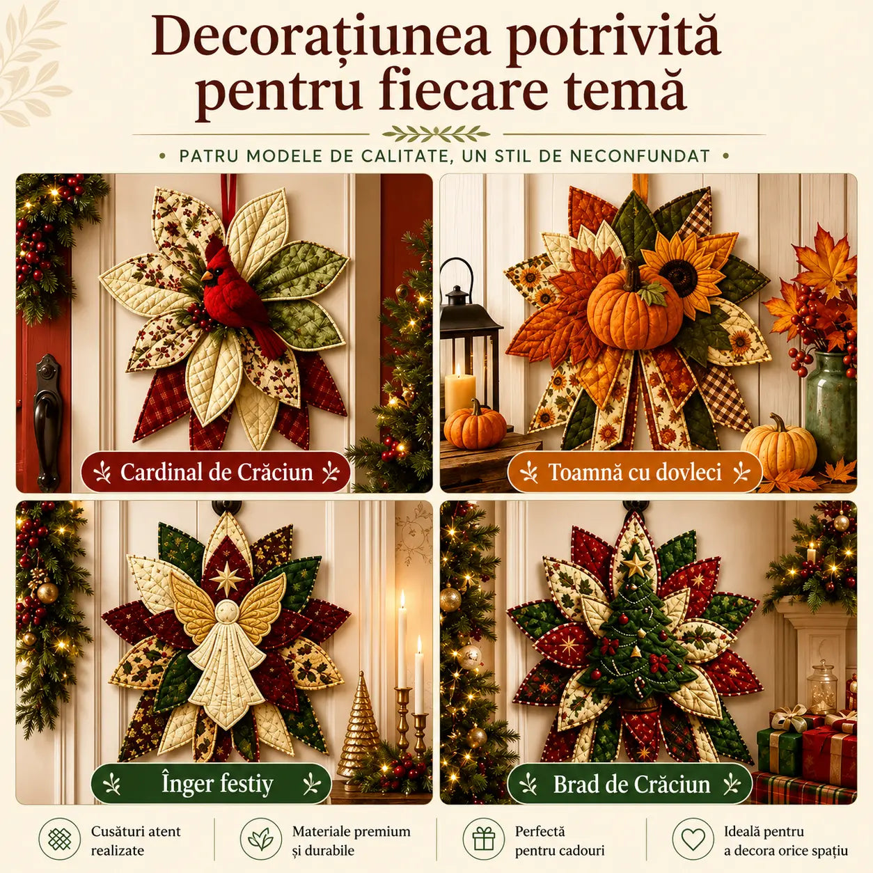 🎇🎄Kit de cusut pentru decor de ușă, cu design de Crăciun matlasat (7 modele)