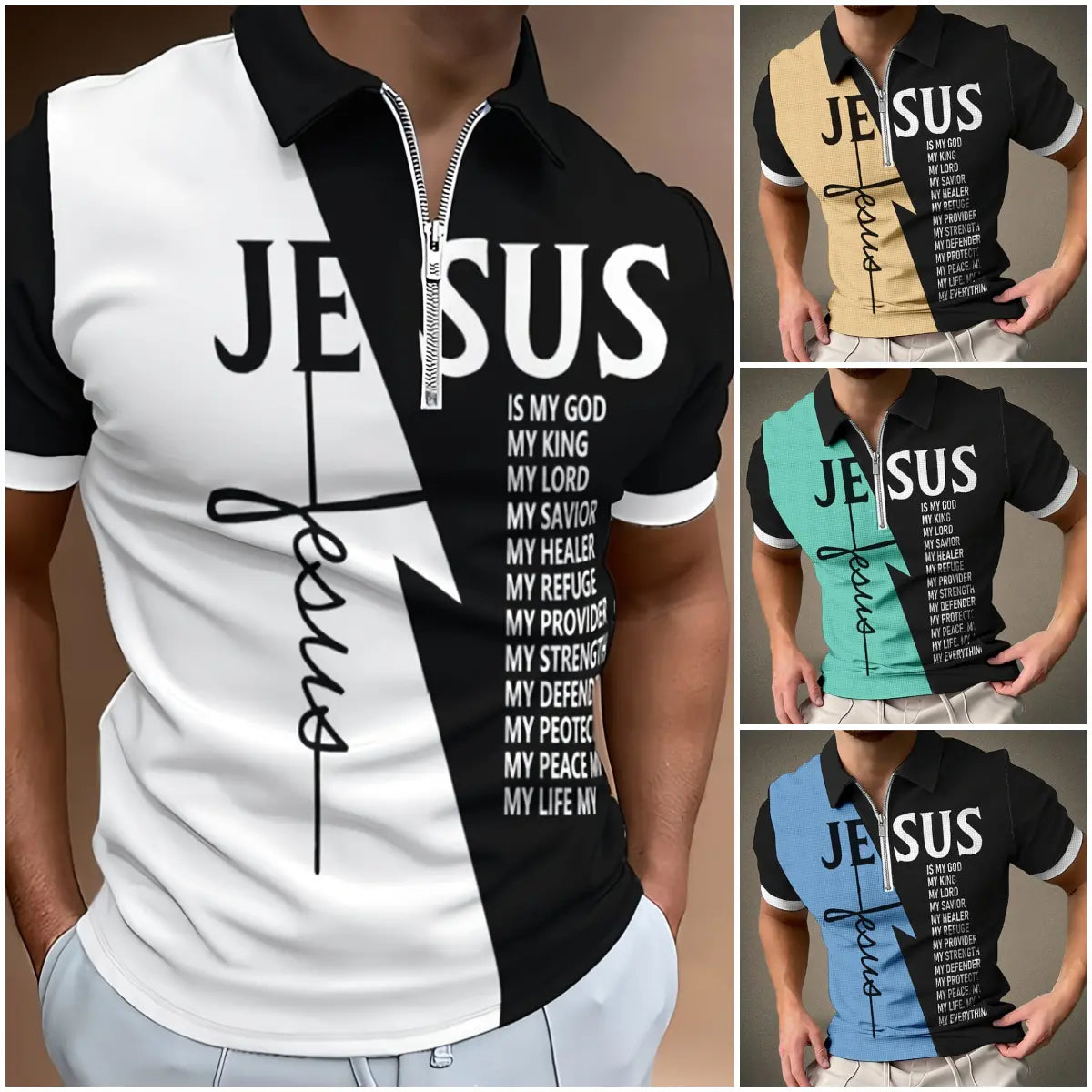 【S-5XL】Tricou polo sport elegant pentru bărbați, cu fermoar și inscripții