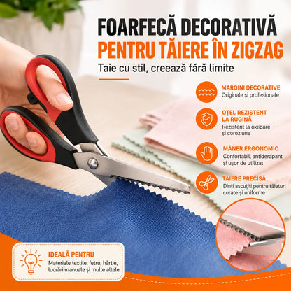 ✂️ Foarfecă multifuncțională cu lame în zigzag – pentru țesături, hârtie și proiecte de artizanat 🧵