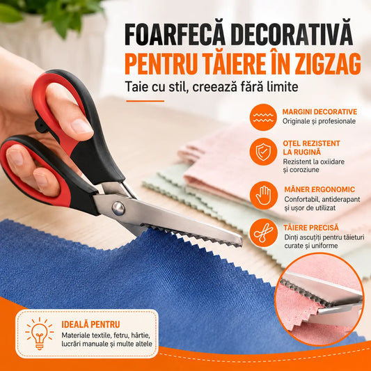 ✂️ Foarfecă multifuncțională cu lame în zigzag – pentru țesături, hârtie și proiecte de artizanat 🧵