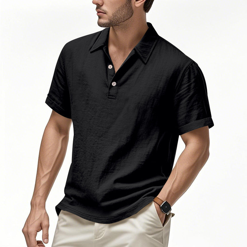 🌿👔 Tricou polo casual bărbătesc din in, lejer, cu guler și mâneci scurte
