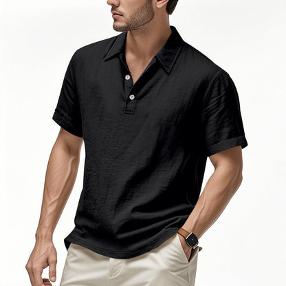 🌿👔 Tricou polo casual bărbătesc din in, lejer, cu guler și mâneci scurte