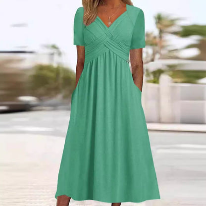 ✨【40-120kg】Rochie nouă din bumbac, mărime plus, stil casual, lungime medie