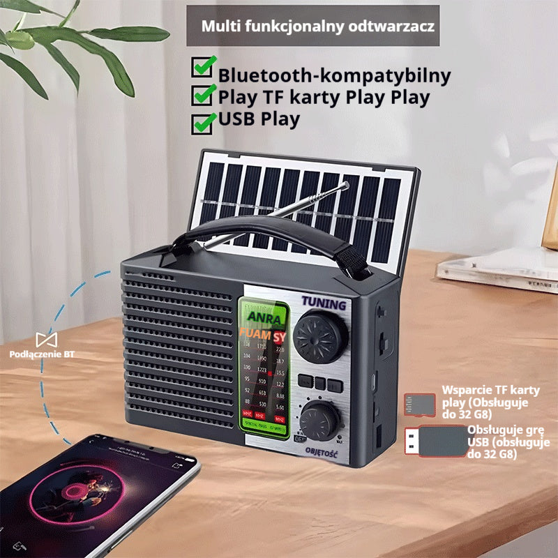 💥🏕️【Nowość】Wielofunkcyjne przenośne radio, radio AM, Bluetooth z kartą TF, dźwięk wielostrefowy