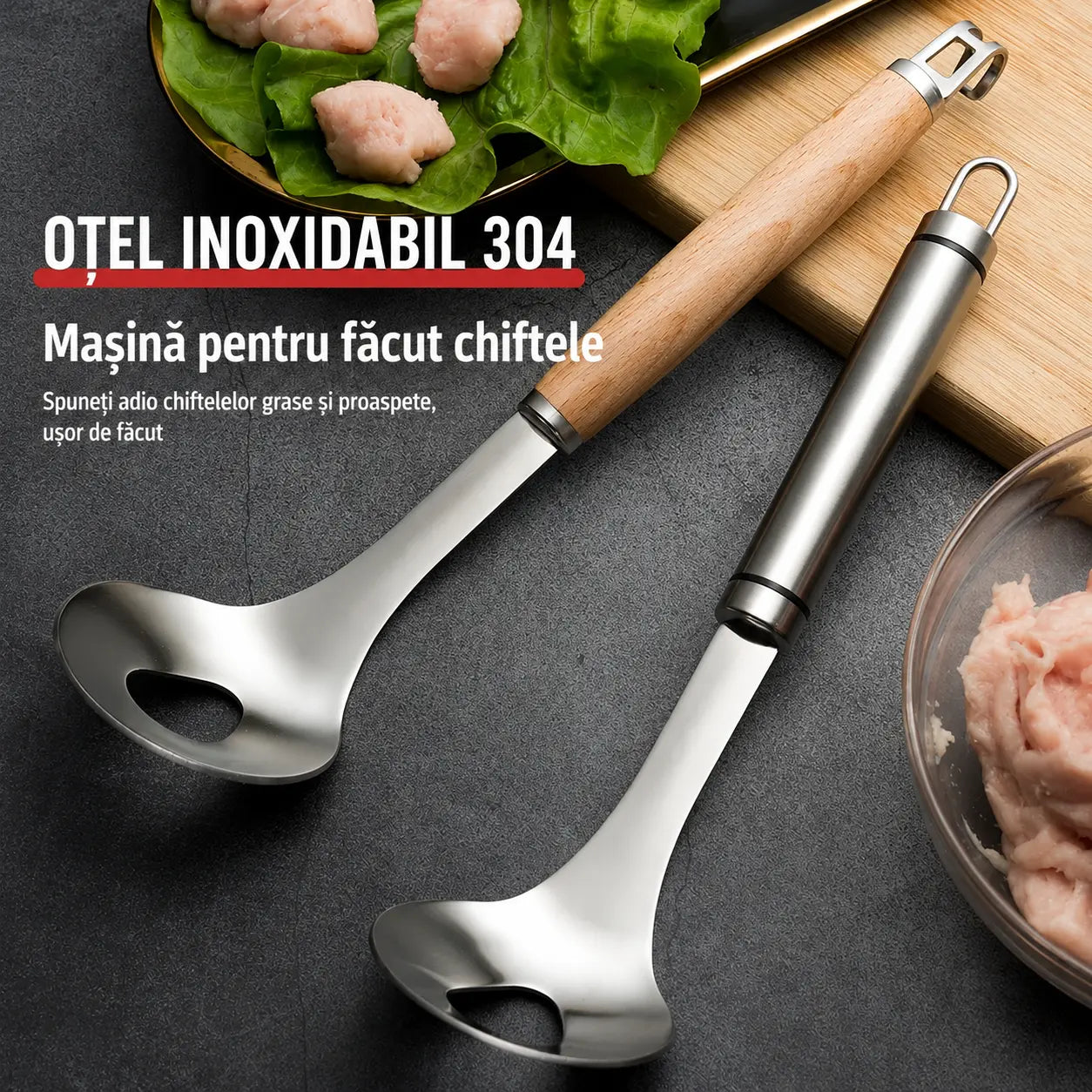 🍖【Set de 2 bucăți】Formă pentru chiftele din oțel inoxidabil 304 – ideală pentru prepararea chiftelelor din carne și pește, perfectă pentru gătit acasă 🥄
