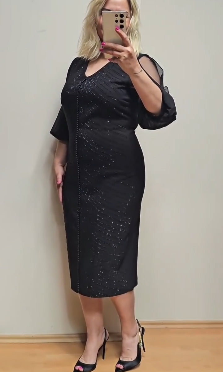 🔥Časově omezený výprodej 🔥【S-5XL】Elegantní a módní midi šaty s tylovými rukávy 