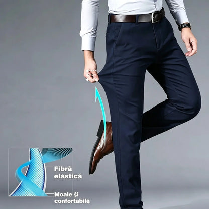 Pantaloni casual de afaceri subțiri pentru bărbați de primăvară și vară Pantaloni elastici din mătase de gheață, drepti, largi, fără călcat