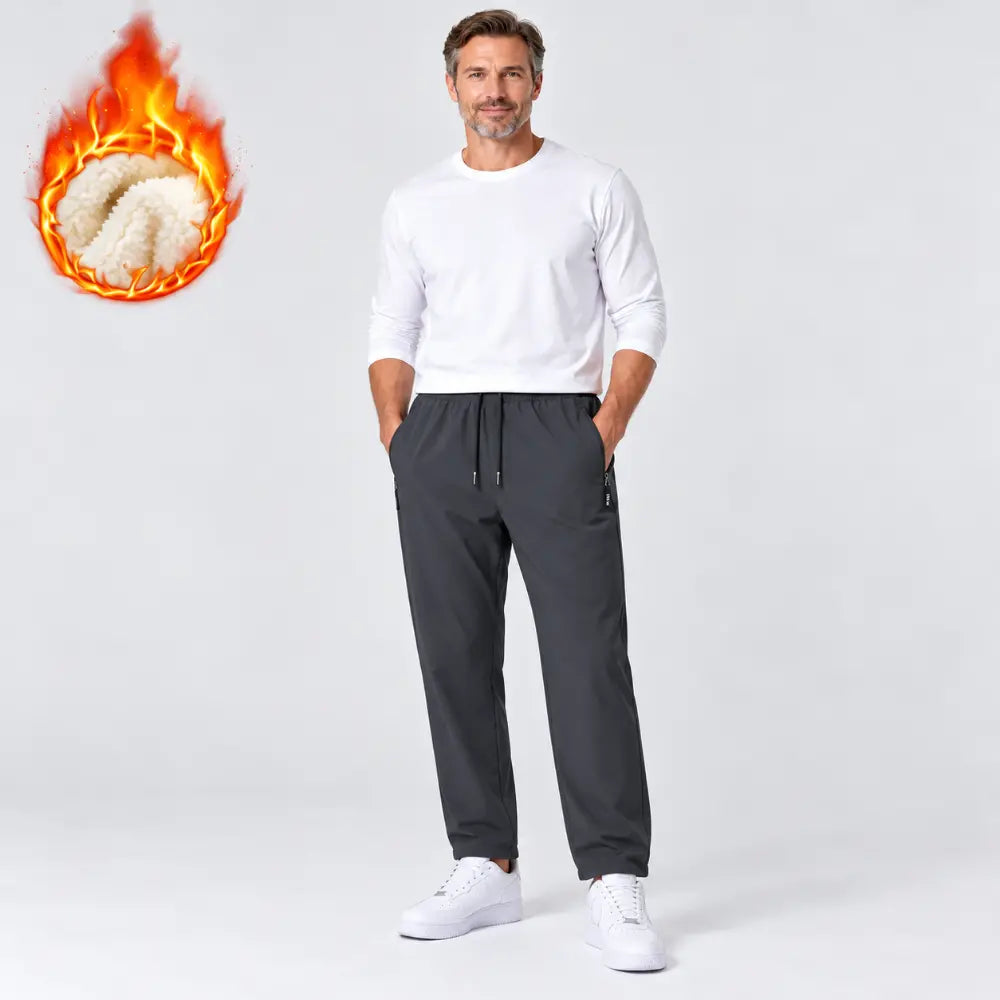 🔥【L-8XL】Pantaloni sport pentru bărbați, cu trei straturi și protecție împotriva vântului, prevăzuți cu căptușeală din lână de miel și protecții pentru genunchi cu model tip fagure, care rețin căldura