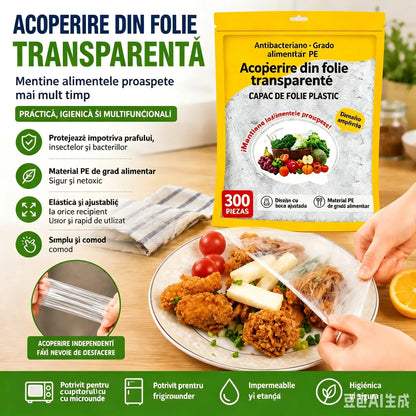 【1 pachet cu 300 de foi】🛡️ Folie alimentară cu acțiune antibacteriană – Protejează alimentele, ideală pentru bucătărie și frigider 🧴