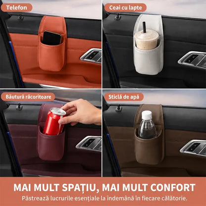 🚗 Spațiu suplimentar și ordine în mașină! Suport din piele pentru ușă auto / pahar și telefon (Montare ușoară la geam / Ofertă 1+1 GRATUIT - primești 2 bucăți)! ✨