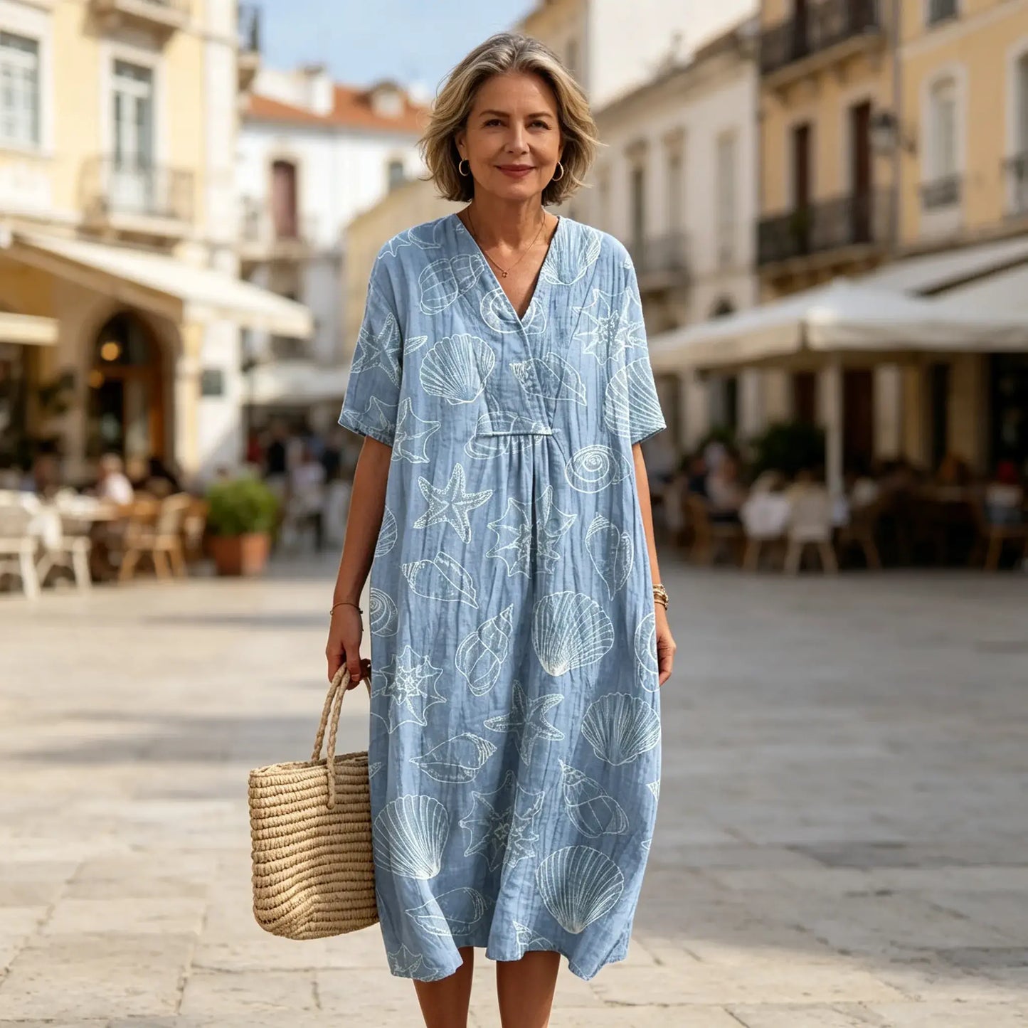 🌹🔥【S-5XL】Rochie nouă de damă cu mâneci scurte și decolteu rotund, mărime mare