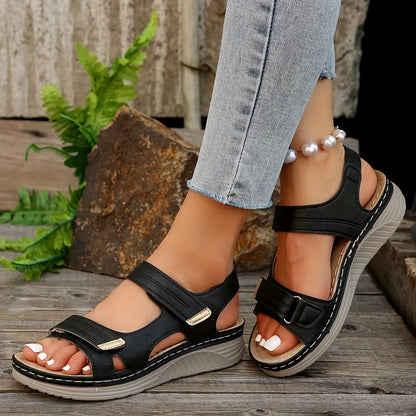 👡【36–43】Sandale de damă confortabile și elegante, cu platformă, cu vârf deschis - închidere cu velcro