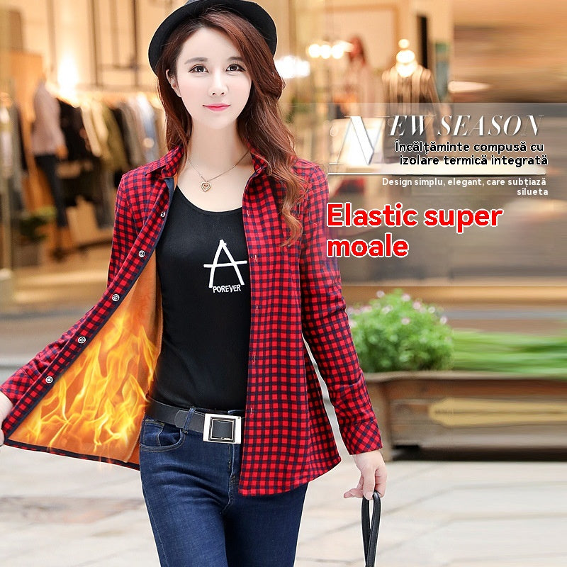 【Cumpără unul, primești unul gratuit】Cămașă de iarnă din fleece gros în carouri pentru femei, la modă și subțire, elasticitate ridicată