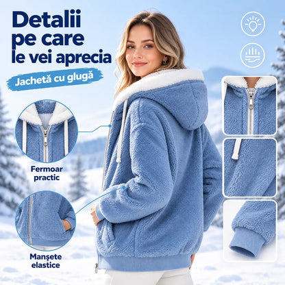 ☃️ Reducere limitată de 39% ❄️【S-5XL】Jachetă de damă 2026 din pluș gros, cu dungi contrastante