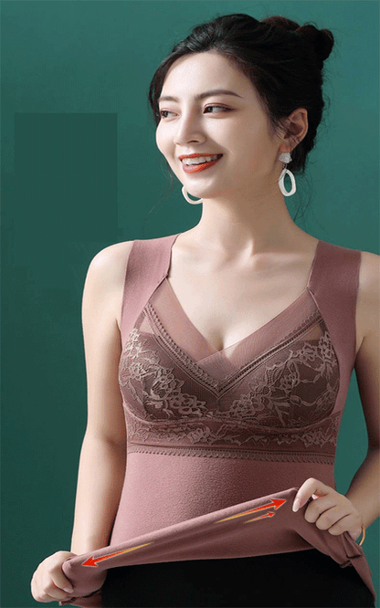 🔥【2 por 3】❤️Lencería otoño-invierno, hecha de felpa gruesa con encaje, espalda bonita, incluye accesorios para reafirmar el busto y previene su caída