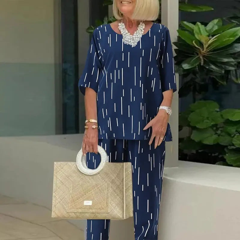 ✨【Top + Pantaloni】(40-120kg) Set elegant și elegant din două piese pentru femei, cu imprimeu