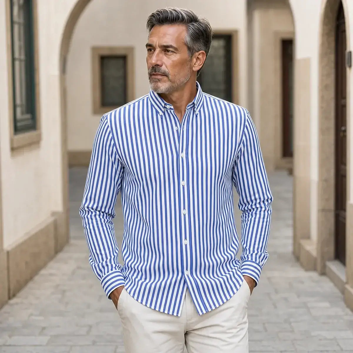 🔥👕【M-5XL】 Cămașă business în dungi pentru bărbați cu mânecă lungă 2026