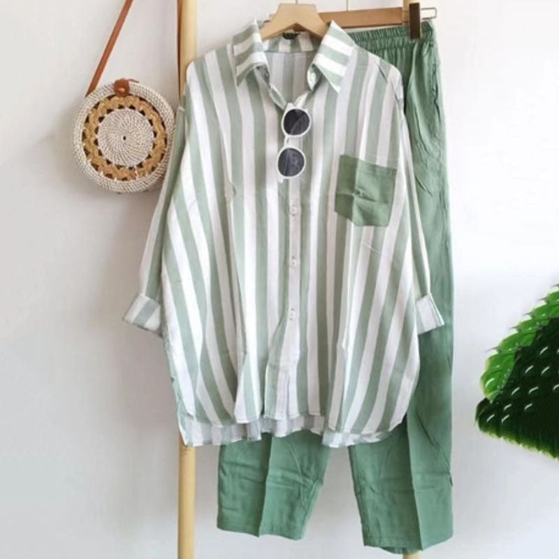 🌸 Set casual elegant cu cămașă în dungi și design modern