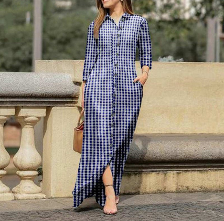 💃🔥Rochie cămașă pentru femei, cu nasturi, rochie casual cu mâneci lungi și guler, imprimeu floral.