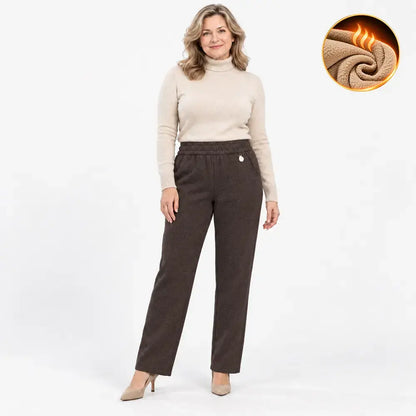 💥【XL–6XL】Pantaloni casual pentru femei, cu căptușeală groasă din fleece – material cu aspect de amestec de lână