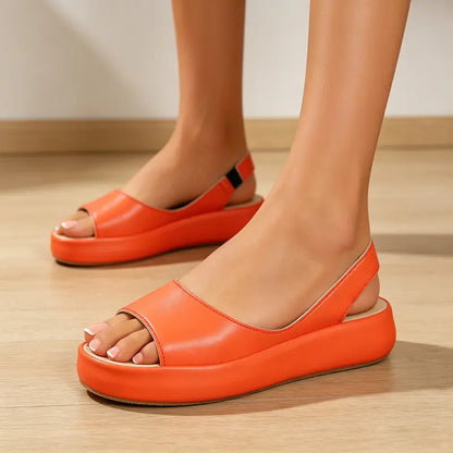 👡 Sandale cu platformă, din piele naturală, cu vârful deschis – Talpă anatomică moale, model slip-on ☀️✨