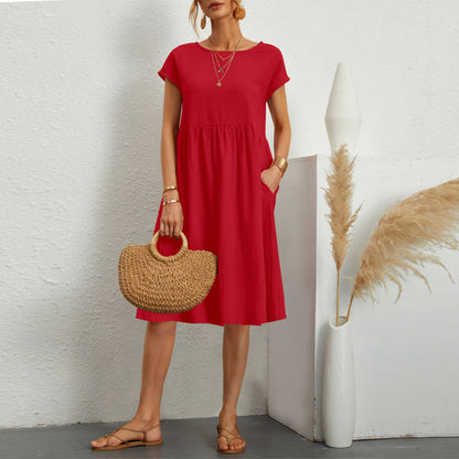 💃【S-5XL】Rochie de vară pentru femei, mărimi mari, stil casual office, croială în linie A, cu decolteu rotund