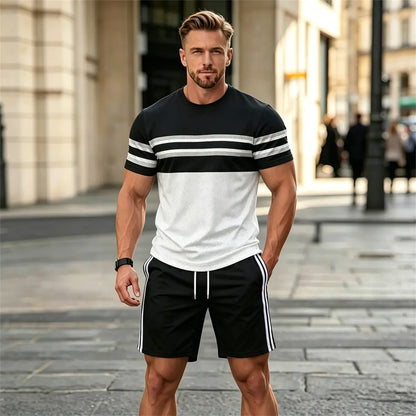 ✨Set sport bărbătesc din două piese, ideal pentru vară: tricou confortabil cu mânecă scurtă și pantaloni scurți.