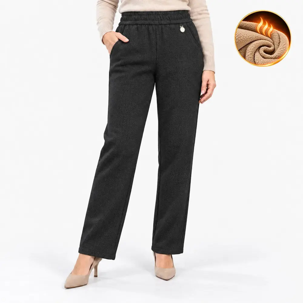 💥【XL–6XL】Pantaloni casual pentru femei, cu căptușeală groasă din fleece – material cu aspect de amestec de lână