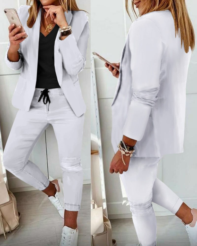 💎【50% reducere】Set de damă cu sacou și pantaloni, croială cambrată, material moale (40–100 kg)