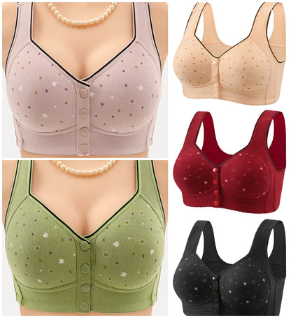😍【Pachet de 2 bucăți】Sutien fără fir pentru femei cu nasturi în față 【40-120kg】❤️Bumbac natural antibacterian confortabil