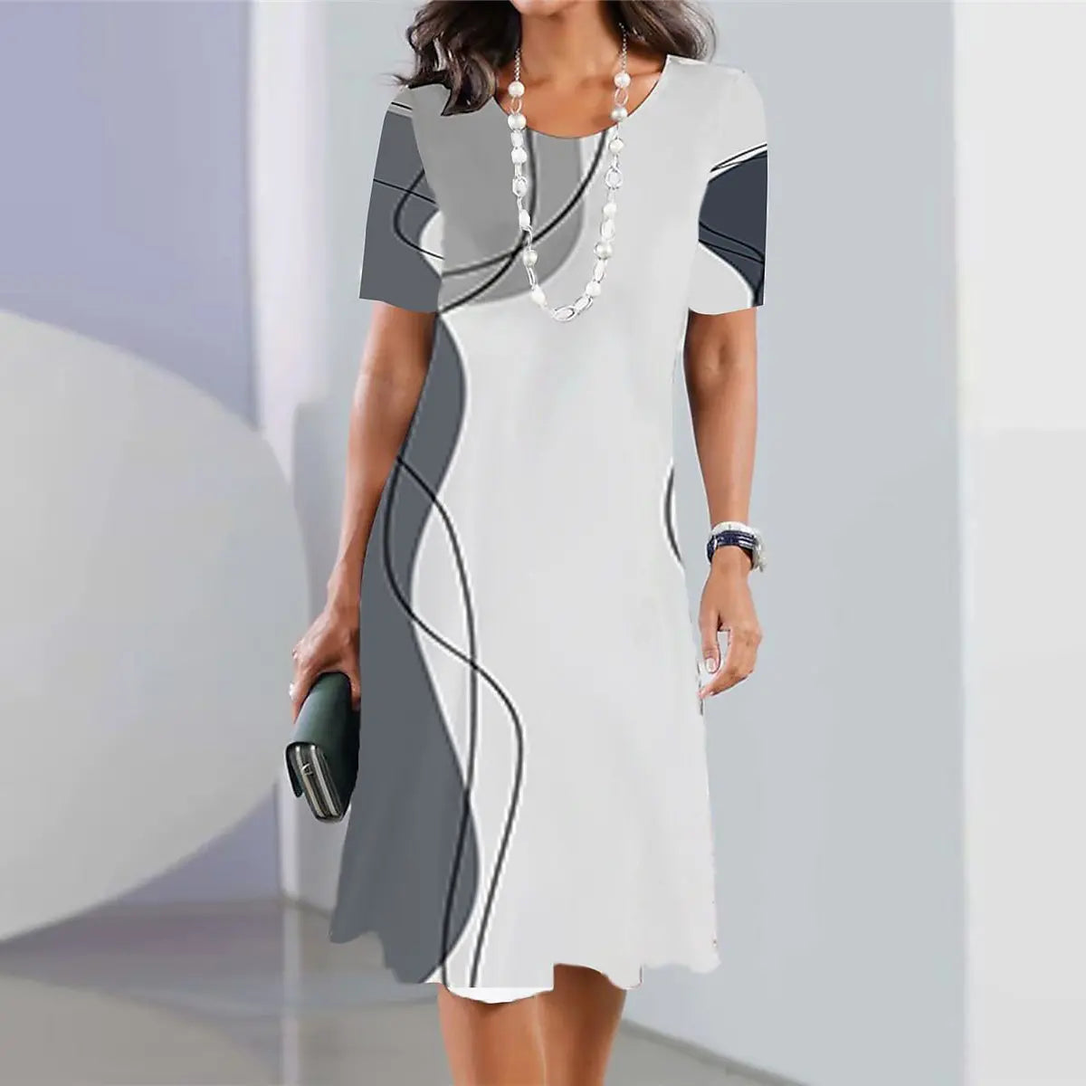 👗【40-120kg】Rochie nouă de damă cu guler rotund și imprimeu✅️Ramburs la livrare