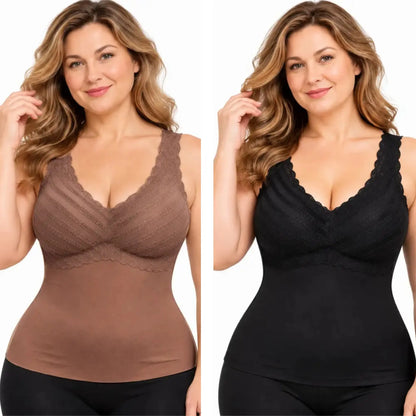 ✨【2 bucăți la doar 139 lei】Maiou modelator de damă cu bretele și sutien încorporat, disponibil și în mărimi mari, netezește zona abdomenului și este confortabil de purtat🥰