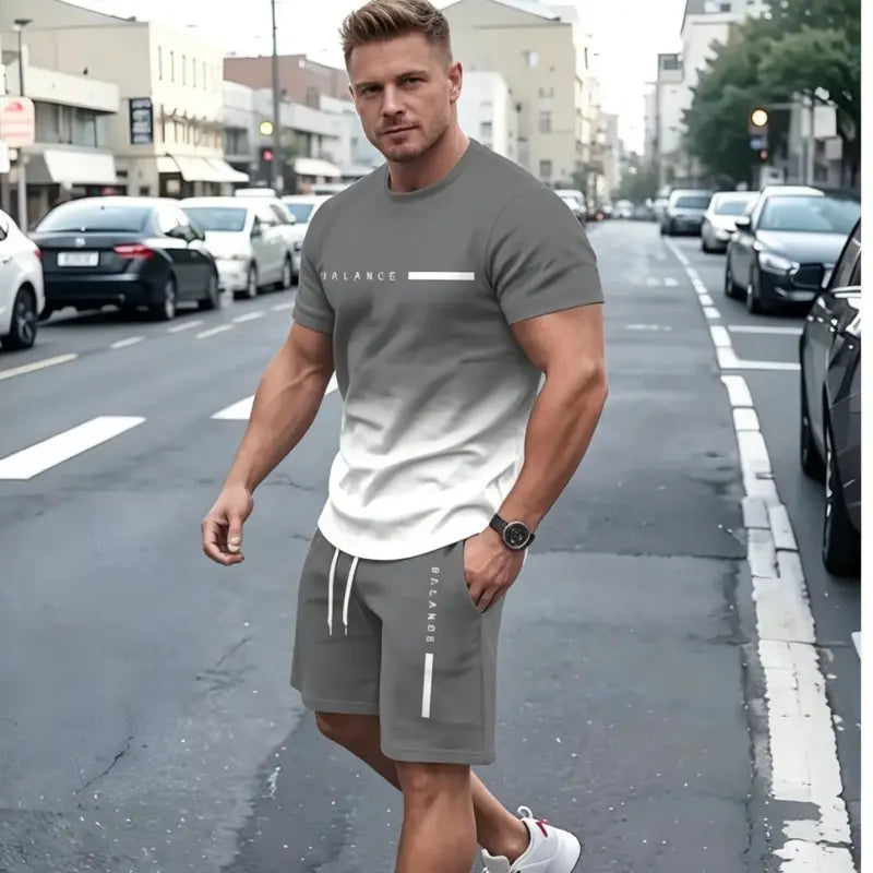 ✨Reducere 50%✨【S-6XL】Set sport de vară pentru bărbați, format din 2 piese - tricou și pantaloni scurți confortabili cu mânecă scurtă, pentru purtare zilnică și acasă