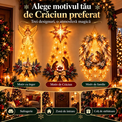 💡✨ Decorațiune luminoasă de perete cu scenă de Crăciun
