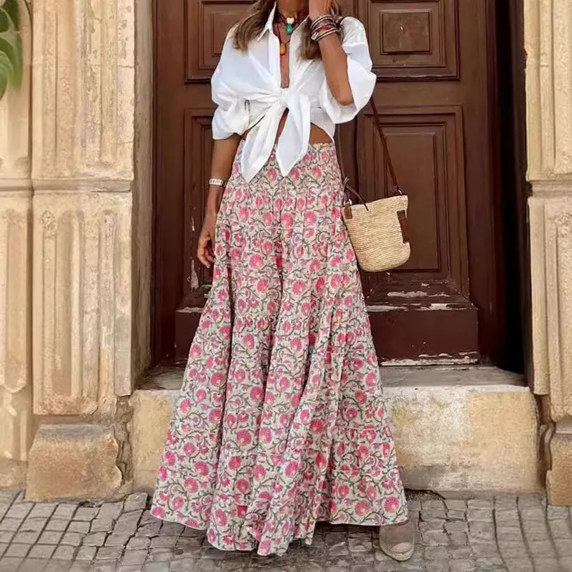 💃【40-120kg】Fustă nouă de vacanță casual cu imprimeu floral, primăvară-vară 2026