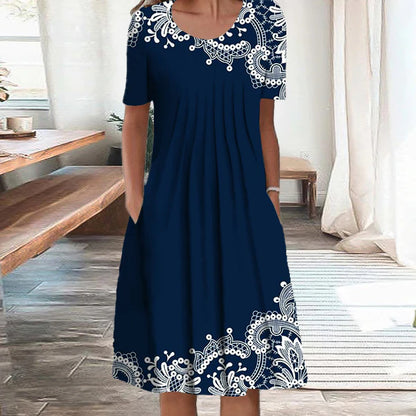 🌹Reducere de 50%🔥【40-120kg】Rochie nouă pentru femei cu mânecă scurtă și guler rotund, mărime mare
