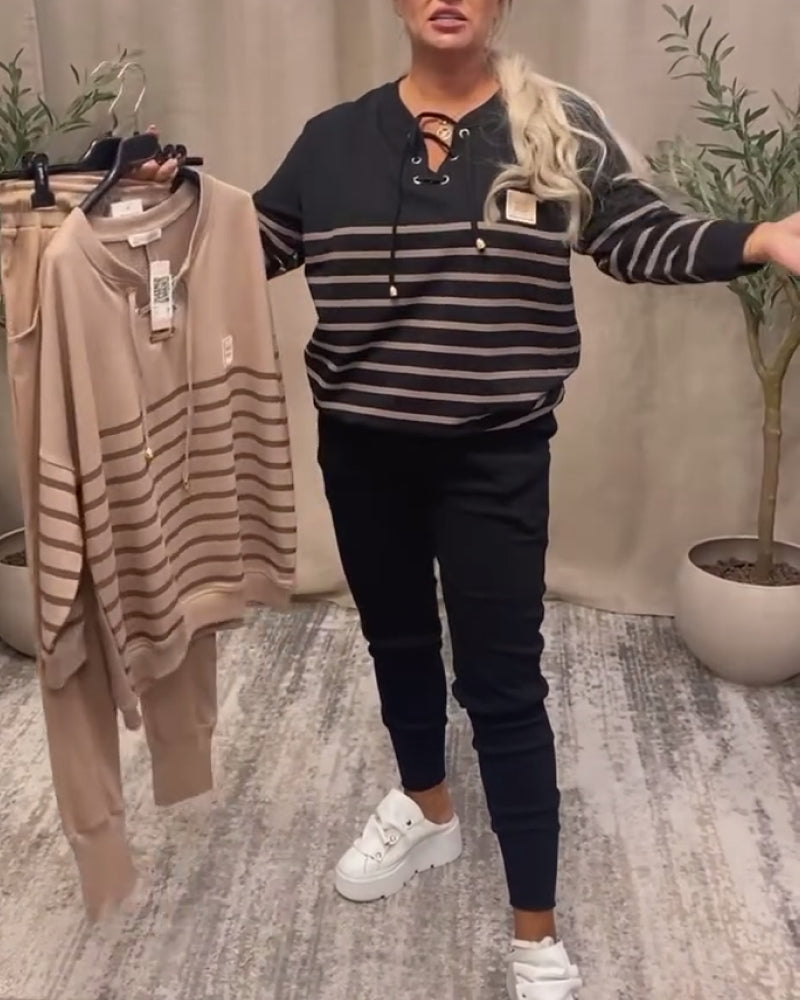 🔥Nowy model z rabatem 49%🔥✨ Dwuczęściowy dres w paski🐏