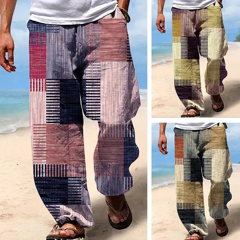 🔥👖【S-6XL】Pantaloni bărbătești cu croi larg din bumbac și in, mărimi mari, în stil boem casual
