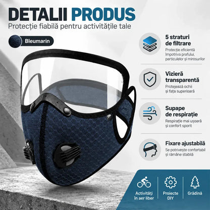 🔥 【OFERTĂ LIMITATĂ: 1+1 GRATIS】 Mască Multifuncțională de Protecție pentru Sport și Lucru 🚴 | Vizieră HD Detașabilă · Ideală pentru Ciclism, Tuns Iarbă & Lucrări cu Praf · 4 Culori