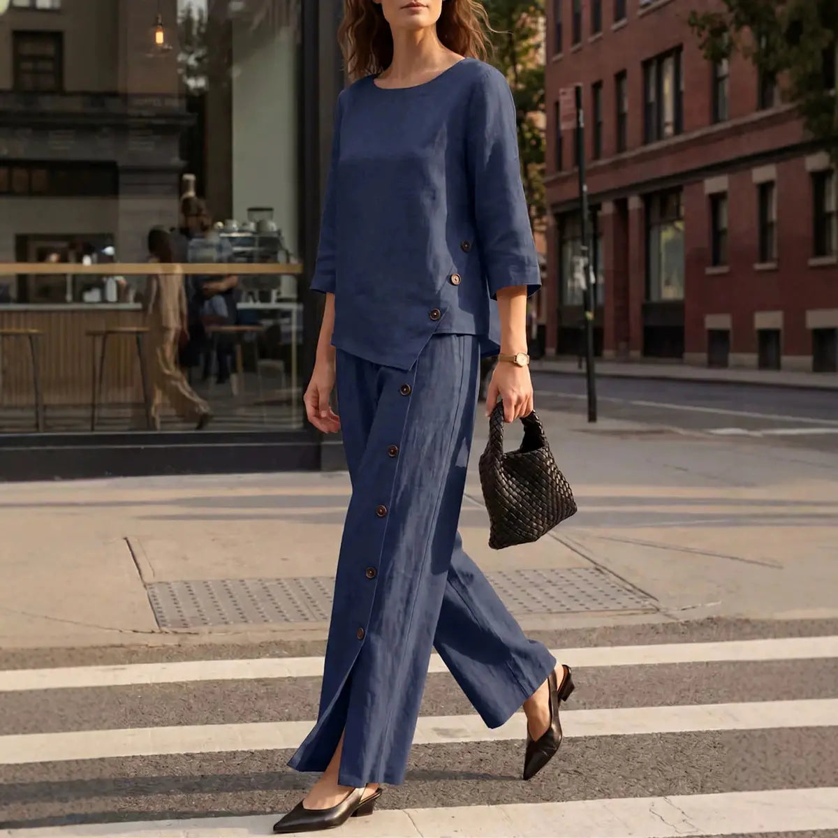 ✨【S-5XL】Costum casual de damă cu cămașă și pantaloni, stil urban casual