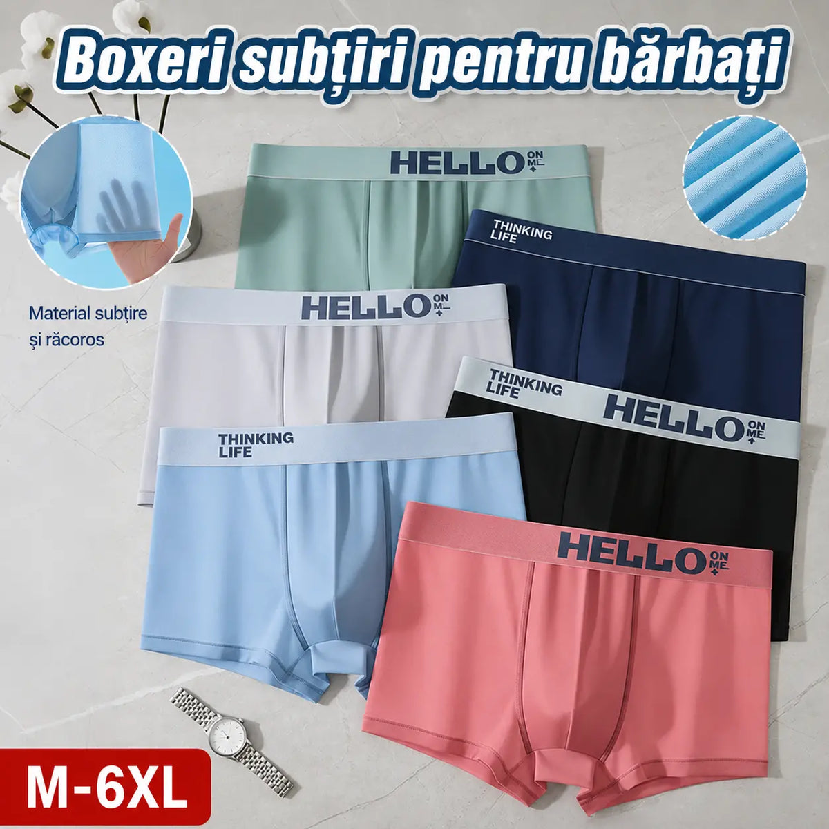 🔥【Set de 6 bucăți】🧊🩲 Lenjerie bărbătească 2026 din mătase rece, ultra-subțire, respirabilă, antibacteriană, cu protecție, calitate AAA