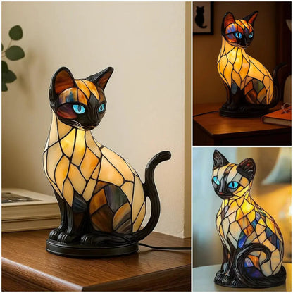 🐱🔥Lampă de masă în formă de pisică, lampă de noapte retro din rășină colorată, cu tematică pisicească