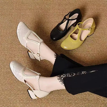 🔥【35-40】Sandale de vară 2026, toc gros, piele moale, scobite și respirabile, stil nou