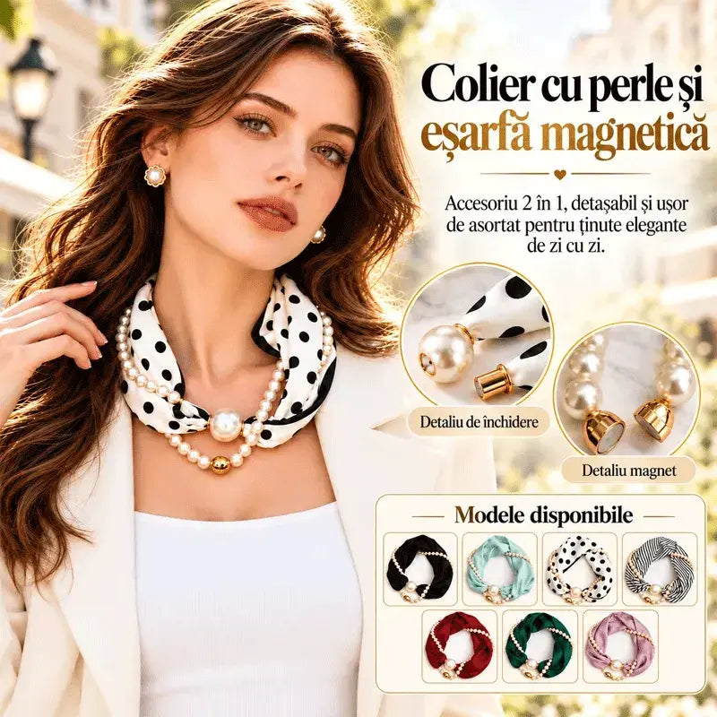 ✨ Colier cu Perle și Eșarfă Magnetică 2 în 1! Prindere Magnetică Rapidă · Design Detașabil · Eleganță Franceză și Stil Versatil! Oferta Specială 1+1 Gratuit!