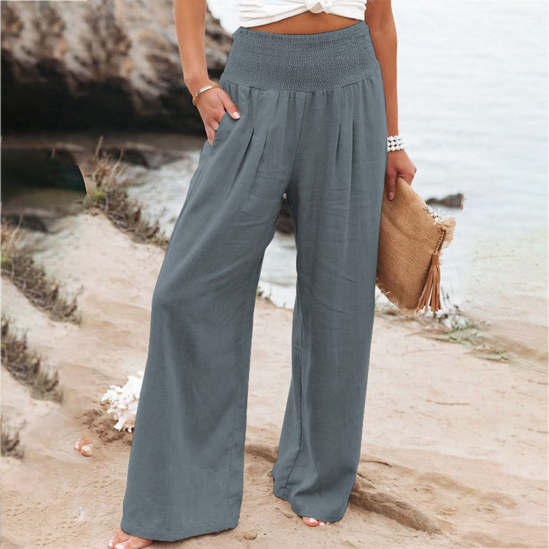 🔥🔥【S-3XL】Pantaloni largi casual de vară pentru femei din bumbac și in