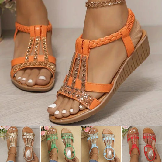 👡【34-43】Sandale cu pană cu strasuri pentru damă 3692696