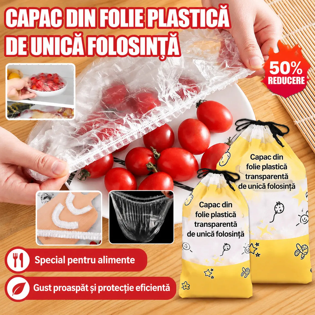 【2 pungi, 200 bucăți】Huse de unică folosință pentru păstrarea prospețimii, din material de uz alimentar