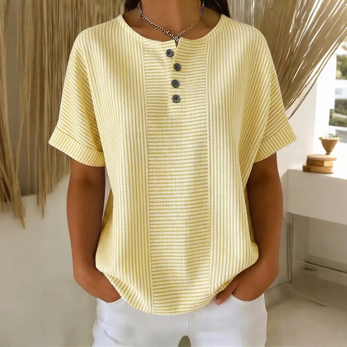 🎁Tricou casual pentru femei, în culoare uni, cu decolteu în V