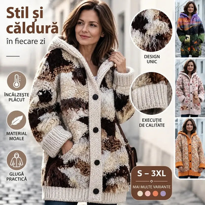 🤗✨ Ultima zi – reducere de 50%【S–7XL】✨ Geacă de iarnă elegantă pentru femei, cu vatelină, glugă și imprimeu